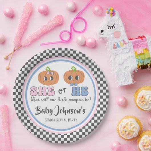 Baby Gender Reveal - Leuke Groovy Pumpkins Papieren Bordje (Feest)