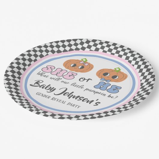 Baby Gender Reveal - Leuke Groovy Pumpkins Papieren Bordje (Gekanteld)