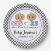 Baby Gender Reveal - Leuke Groovy Pumpkins Papieren Bordje (Voorkant)