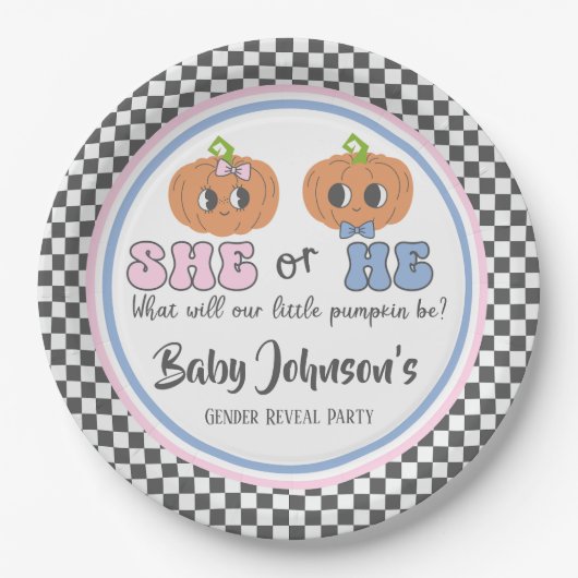 Baby Gender Reveal - Leuke Groovy Pumpkins Papieren Bordje (Voorkant)