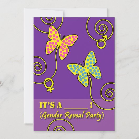 Baby Gender Reveal Party Invitation, Vlinders Kaart (Voorkant)