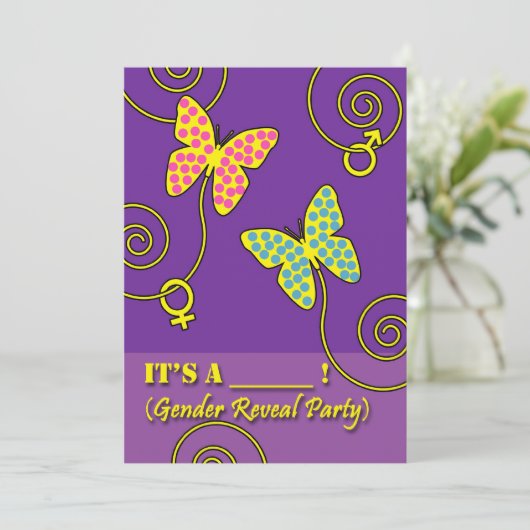 Baby Gender Reveal Party Invitation, Vlinders Kaart (Staand voorkant)