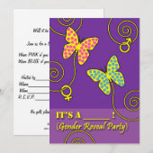 Baby Gender Reveal Party Invitation, Vlinders Kaart (Voorkant / Achterkant)