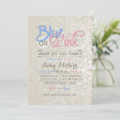 Baby Gender Reveal Party Satin Damask Kaart (Staand voorkant)