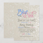 Baby Gender Reveal Party Satin Damask Kaart (Voorkant / Achterkant)