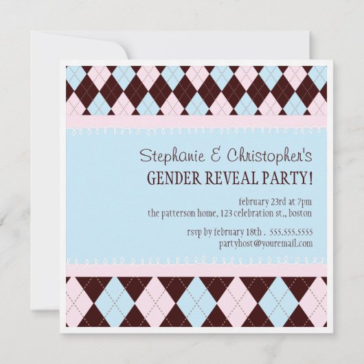 Baby Genderfeest in roze en blauwe stijl Kaart (Achterkant)