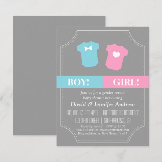 Baby Gendergelijkheid onthullen partijblauw en roz Kaart (Voorkant / Achterkant)