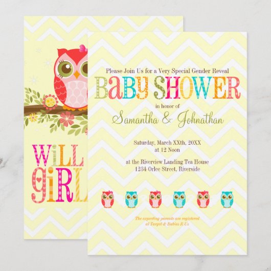 Baby - Genderkwesties onthullen uitnodiging tot Ba (Voorkant / Achterkant)