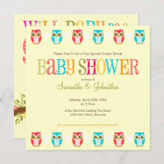 Baby - Genderkwesties onthullen uitnodiging tot Ba (Voorkant / Achterkant)