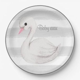 Baby Genderneutraal Zwan Gray Script Baby shower Papieren Bordje