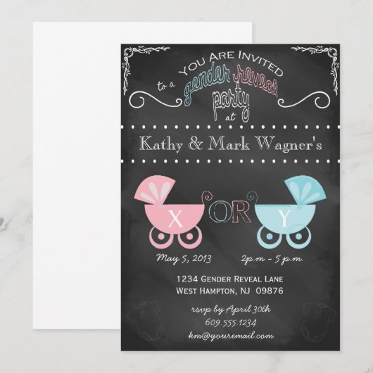 Baby Genderonderzoek Uitnodiging in Chalkboard (Voorkant / Achterkant)