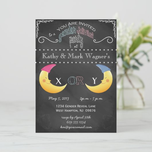Baby Genderonderzoek Uitnodiging in Chalkboard (Staand voorkant)