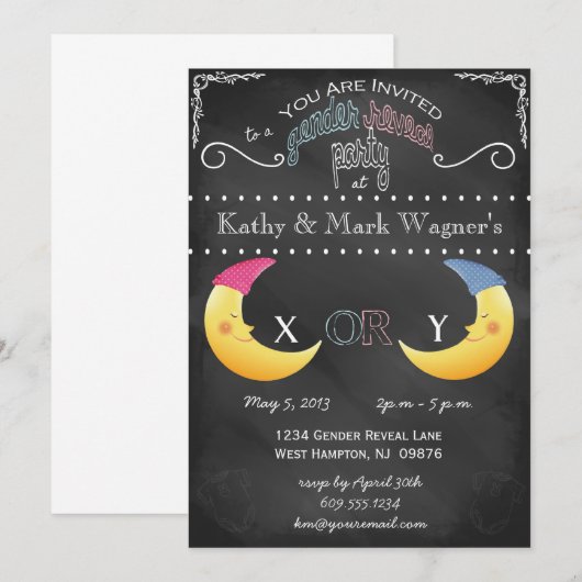 Baby Genderonderzoek Uitnodiging in Chalkboard (Voorkant / Achterkant)