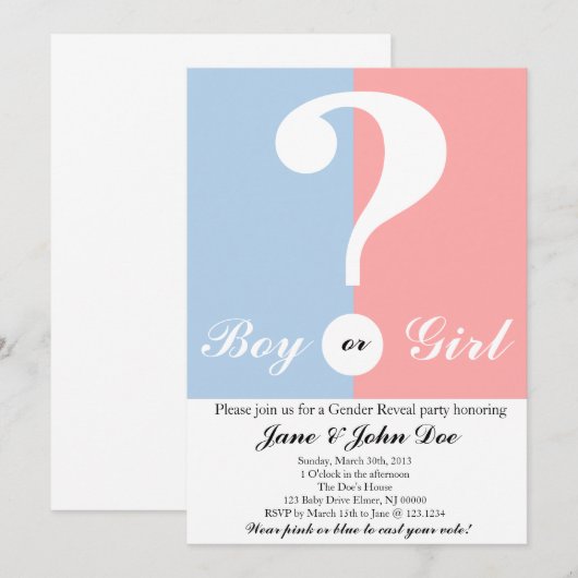 Baby Genderpartijuitnodiging Kaart (Voorkant / Achterkant)