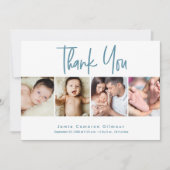 Baby Gepersonaliseerde 4 foto collage pasgeborene Bedankkaart (Voorkant)