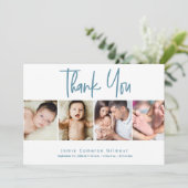 Baby Gepersonaliseerde 4 foto collage pasgeborene Bedankkaart (Staand voorkant)