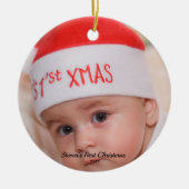 Baby gepersonaliseerde foto Eerste Kerstmis Keramisch Ornament (Voorkant)