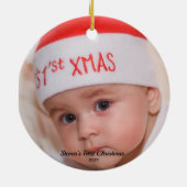 Baby gepersonaliseerde foto Eerste Kerstmis Keramisch Ornament (Achterkant)