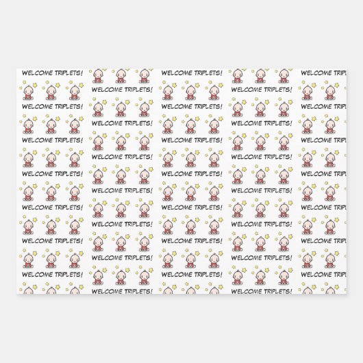 baby geschenkverpakking, ook voor drieling, inpakp inpakpapier vel (Voorkant)