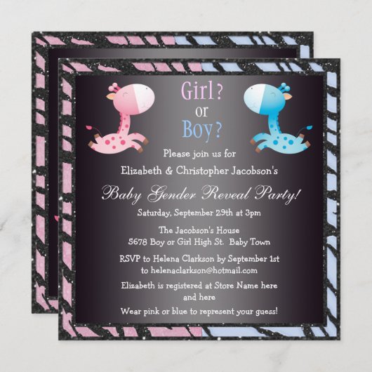 Baby Geslacht Dierafdrukken en -Giraffes onthullen Kaart (Voorkant / Achterkant)