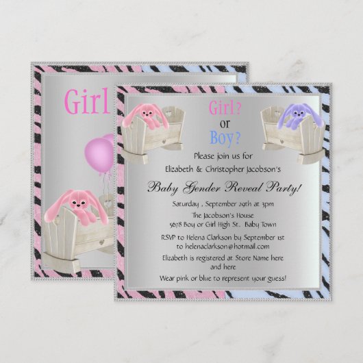 Baby Geslacht Dierenafdrukken, Bunnies en Wiegjes  Kaart (Voorkant / Achterkant)