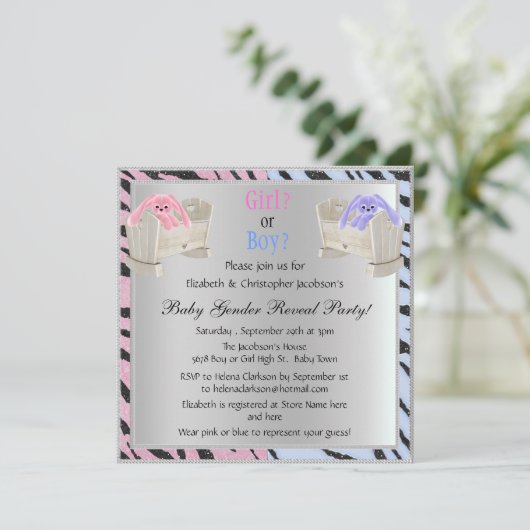 Baby Geslacht Dierenafdrukken, Bunnies en Wiegjes  Kaart (Staand voorkant)