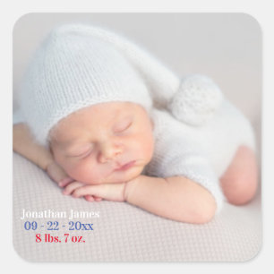 Baby Geslacht Neutrale Fotogeboortenaankondiging Vierkante Sticker