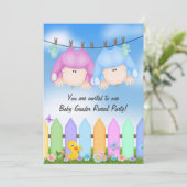 Baby Geslacht onthullen- baby's op waslijn Kaart (Staand voorkant)