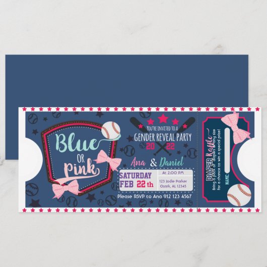 Baby Geslacht onthullen blauw of roze luier loteri Kaart (Voorkant / Achterkant)