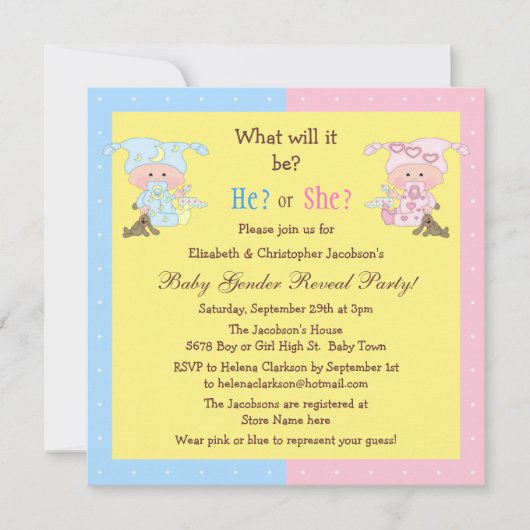 Baby Geslacht onthullen klinkende baby's en Bunnie Kaart (Voorkant)