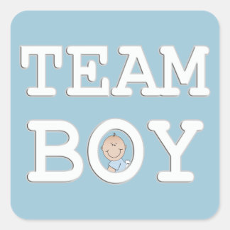 Baby Geslacht Onthullen Party Sticker, Team Boy Vierkante Sticker