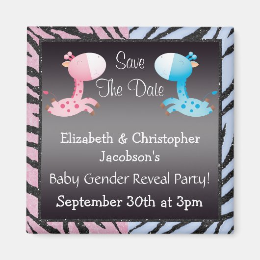 Baby Geslacht onthullen Save the Date Giraffes Magneet (Voorkant)