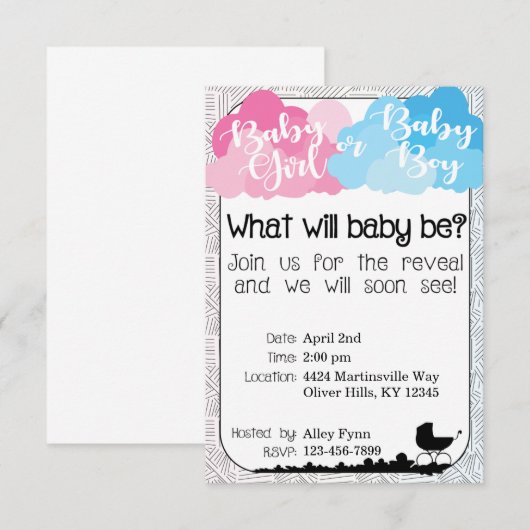 Baby Geslacht onthullen uitnodiging (Voorkant / Achterkant)