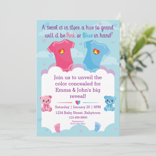 Baby Geslacht onthullen uitnodiging (Staand voorkant)