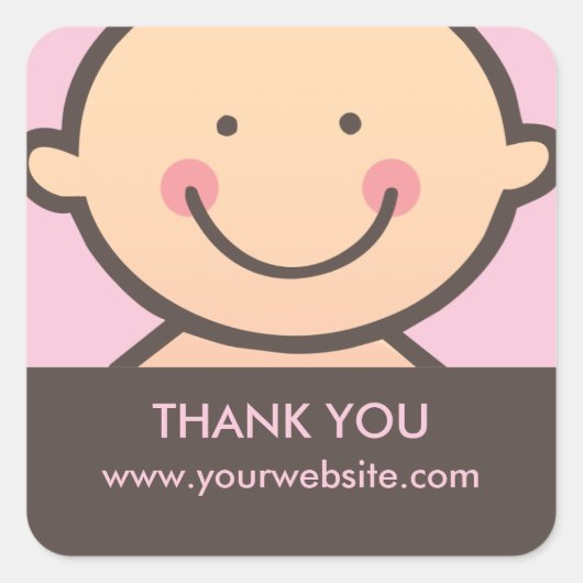 Baby Gezicht - Roze & Bruin Gepersonaliseerde Stic Vierkante Sticker (Voorkant)