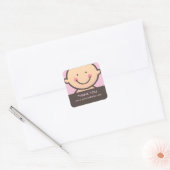 Baby Gezicht - Roze & Bruin Gepersonaliseerde Stic Vierkante Sticker (Envelop)
