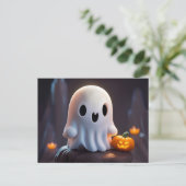 Baby Ghost Creepy Schattige Halloween karakter Briefkaart (Staand voorkant)