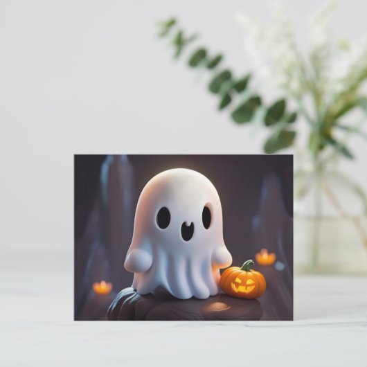 Baby Ghost Creepy Schattige Halloween karakter Briefkaart (Staand voorkant)