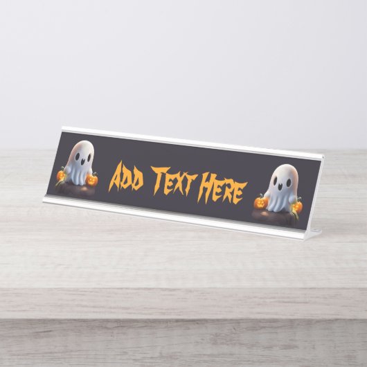 Baby Ghost Creepy Schattige Halloween karakter Bureau Naambordje (Voorkant)