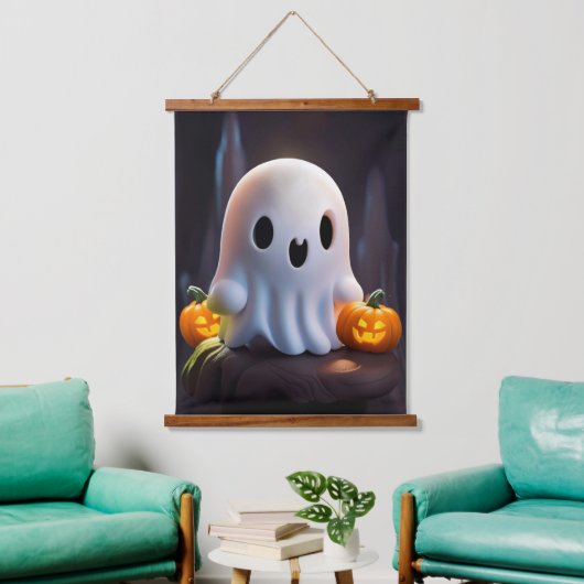 Baby Ghost Creepy Schattige Halloween karakter Hangend Wandkleed (Woonkamer)