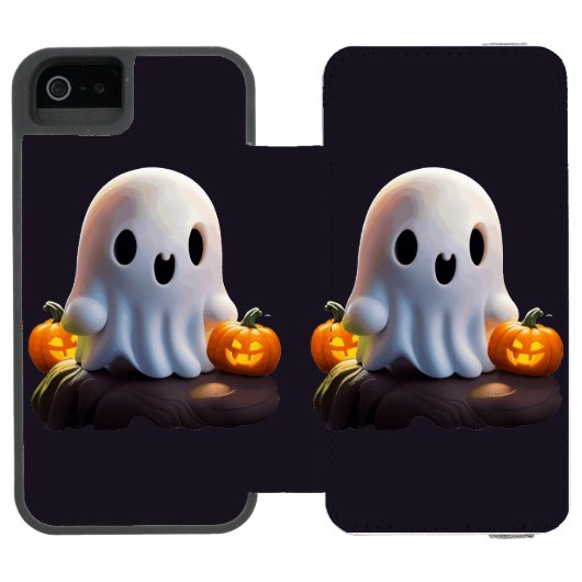 Baby Ghost Creepy Schattige Halloween karakter Incipio iPhone Portemonnee Hoesje (Agenda Open)