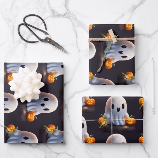Baby Ghost Creepy Schattige Halloween karakter Inpakpapier Vel (Voorkant)