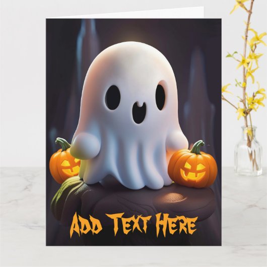 Baby Ghost Creepy Schattige Halloween karakter Kaart (Gele Bloem)