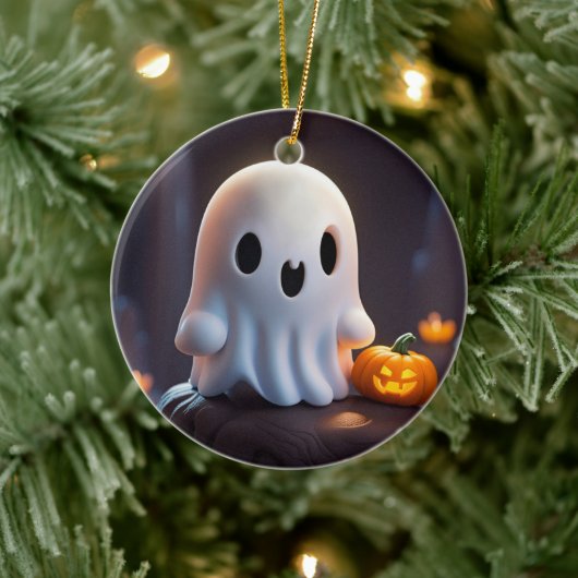 Baby Ghost Creepy Schattige Halloween karakter Keramisch Ornament (Boom)