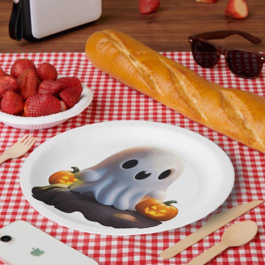 Baby Ghost Creepy Schattige Halloween karakter Papieren Bordje (Picknick)