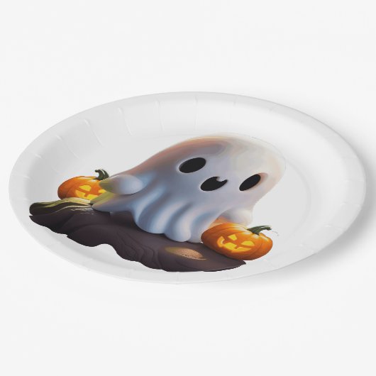 Baby Ghost Creepy Schattige Halloween karakter Papieren Bordje (Gekanteld)
