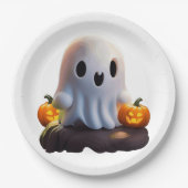 Baby Ghost Creepy Schattige Halloween karakter Papieren Bordje (Voorkant)