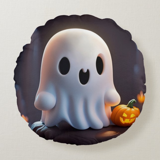 Baby Ghost Creepy Schattige Halloween karakter Rond Kussen (Voorkant)