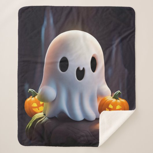 Baby Ghost Creepy Schattige Halloween karakter Sherpa Deken (Voorkant)