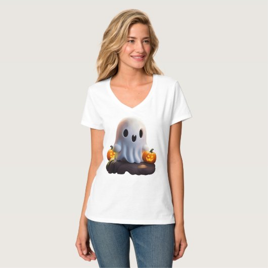 Baby Ghost Creepy Schattige Halloween karakter T-shirt (Voorkant volledig)